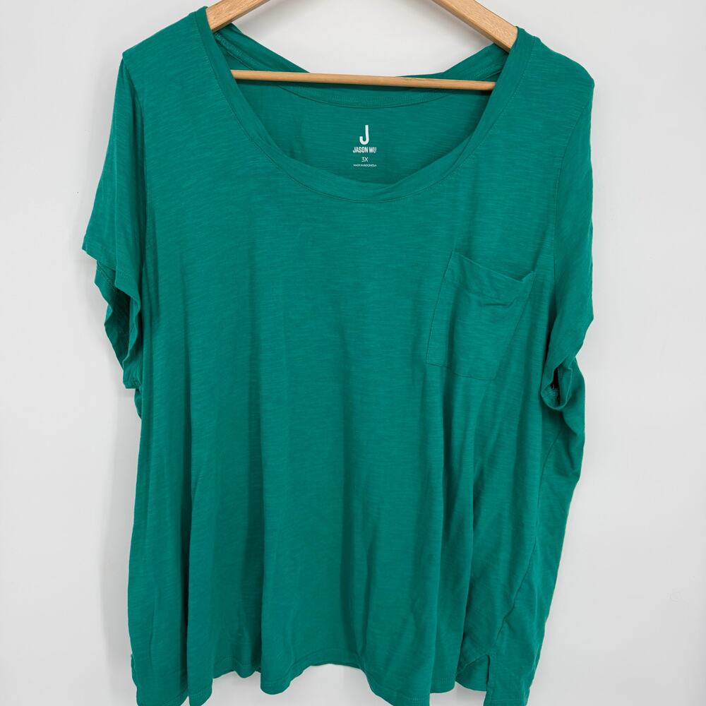 J Jason Wu Top Women’s 3X Green Cotton Coastal Colorful Vacation Short Sleeve